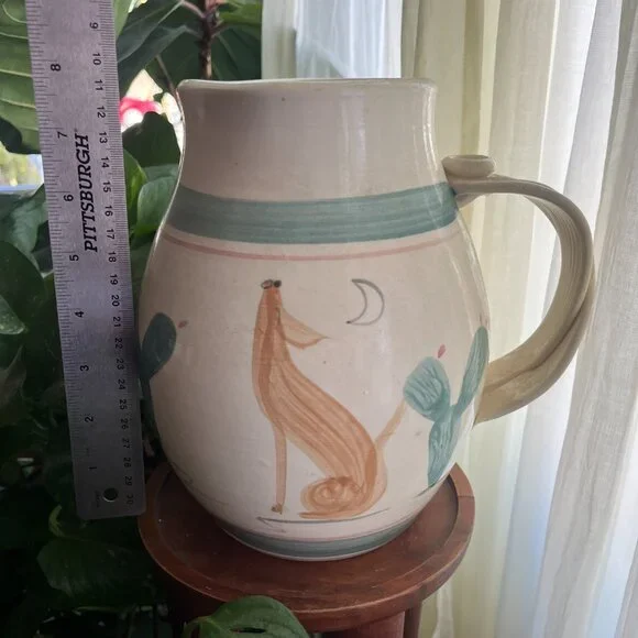 Handcrafted Ceramic Pitcher with Dog and Cactus Design - Picture 4 of 4